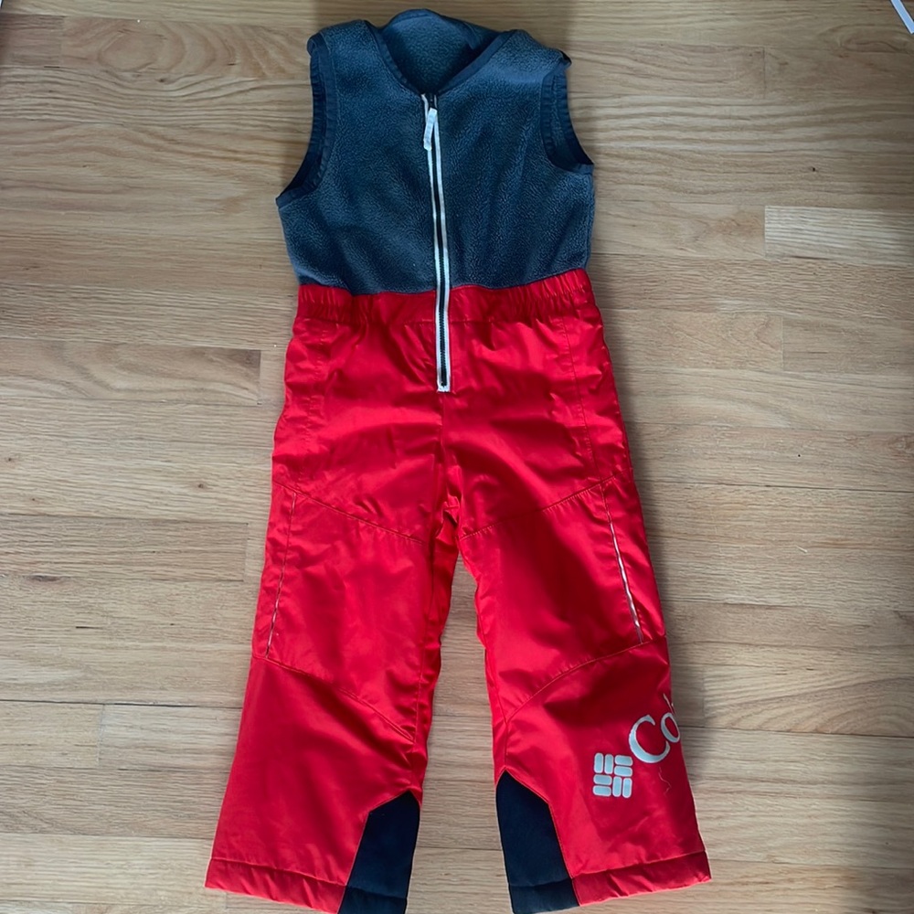 Columbia Omnitech Fleece Bib Fully insulated Red/Charcoal Snowpants, size: 4T